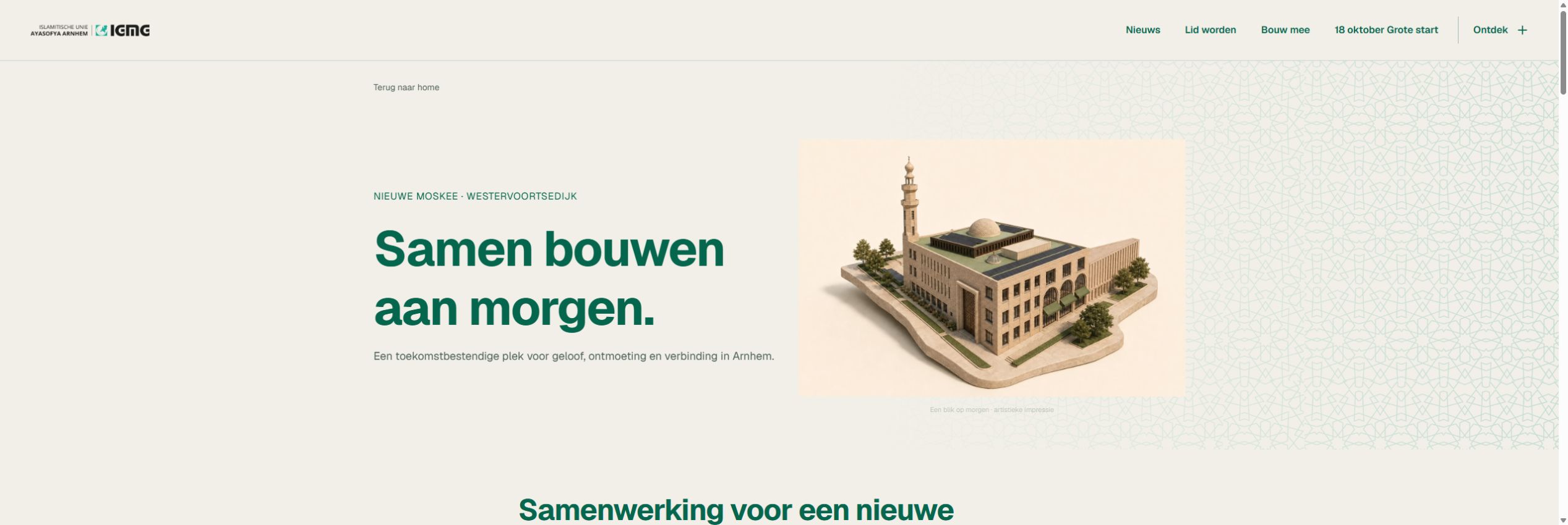Arnhem Ayasofya website page presenting the new mosque design