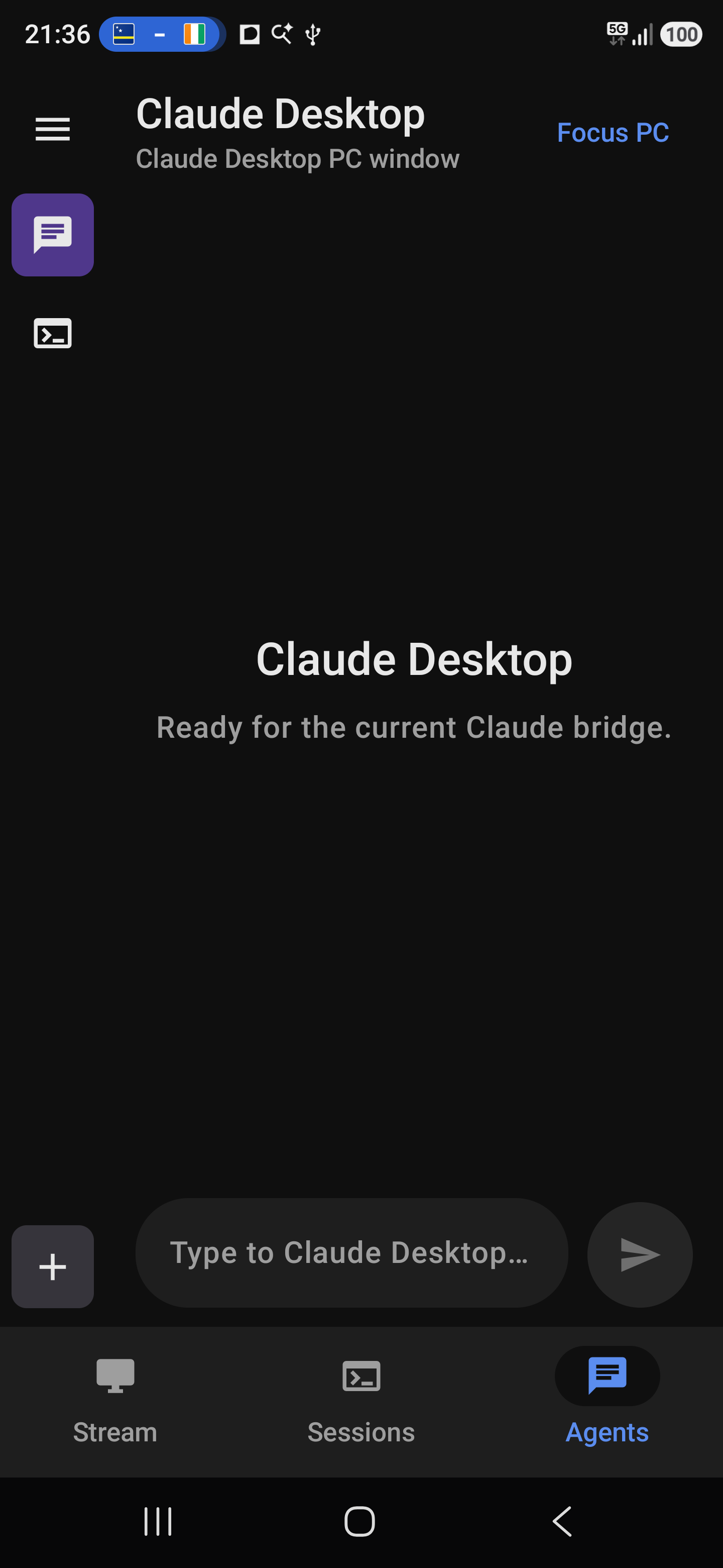DeskBridge Android interface with agent controls