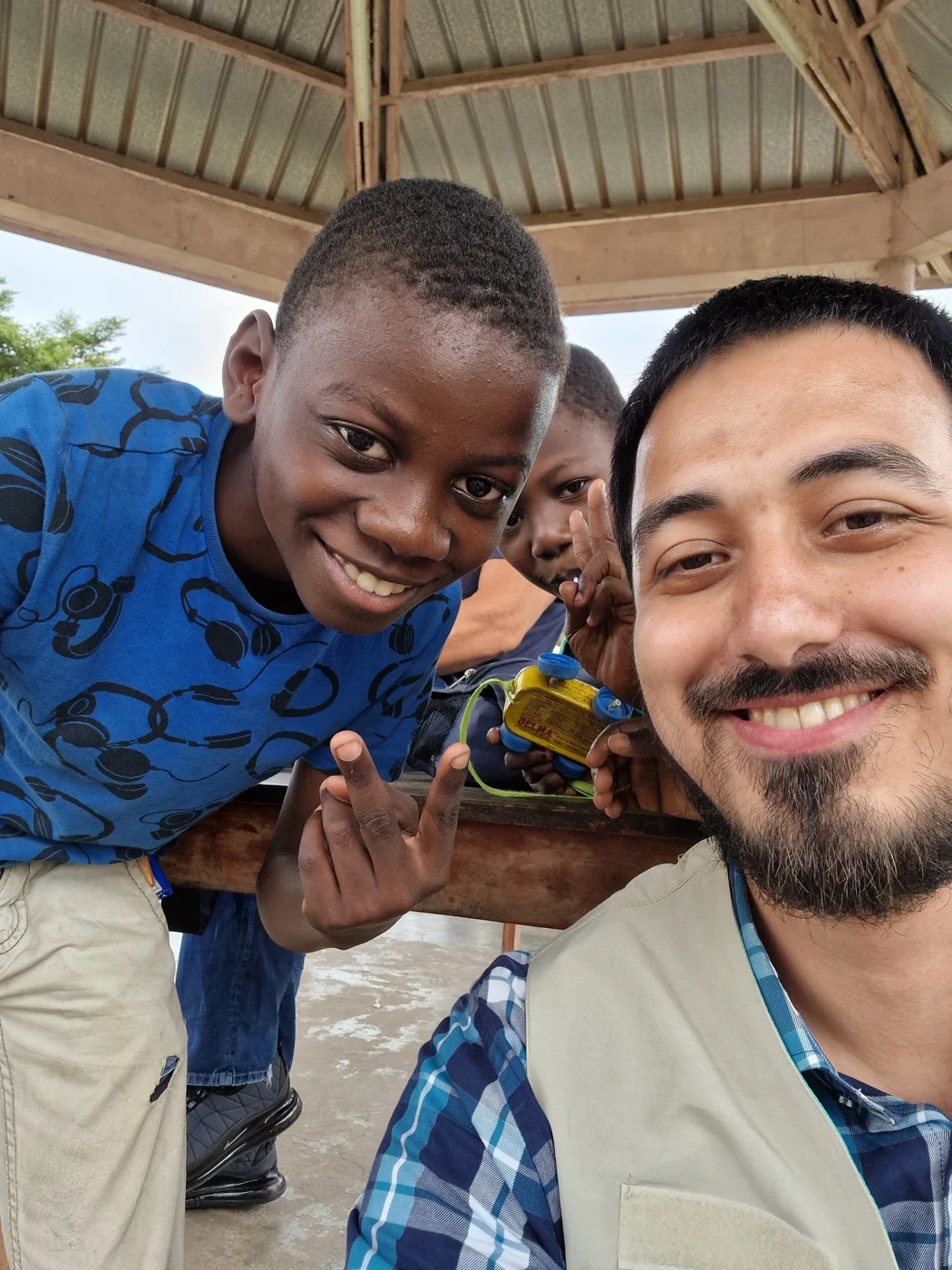 A selfie with children during my volunteer trip in Gabon